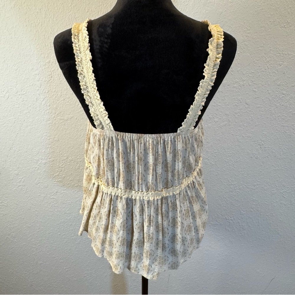 Hem &‎ Thread Cream and Tan. Ruffled pendulum camisole. bohemian style print. - Picture 3 of 11